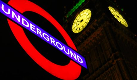 Big Ben with Longon Underground sign at night