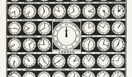 Different clock faces under title Clocks of the World