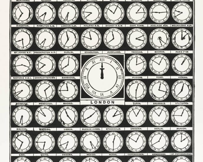 Different clock faces under title Clocks of the World