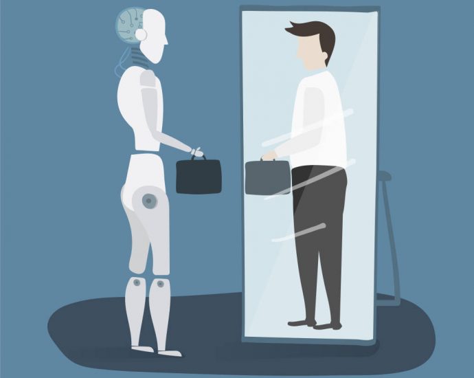 robot seeing mirror image of man