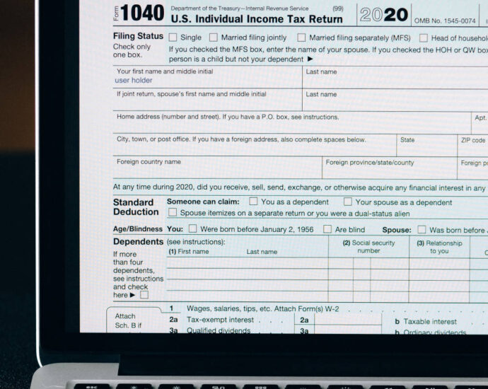 US tax form on laptop screen