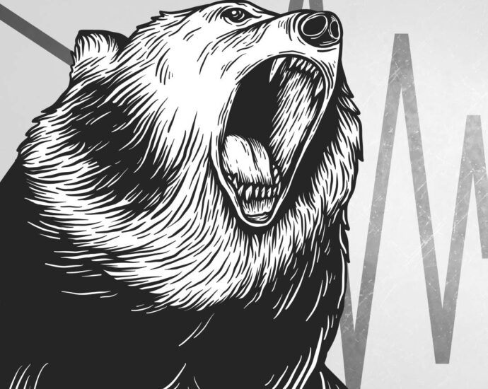 hand drawing of growling bear in front of chart