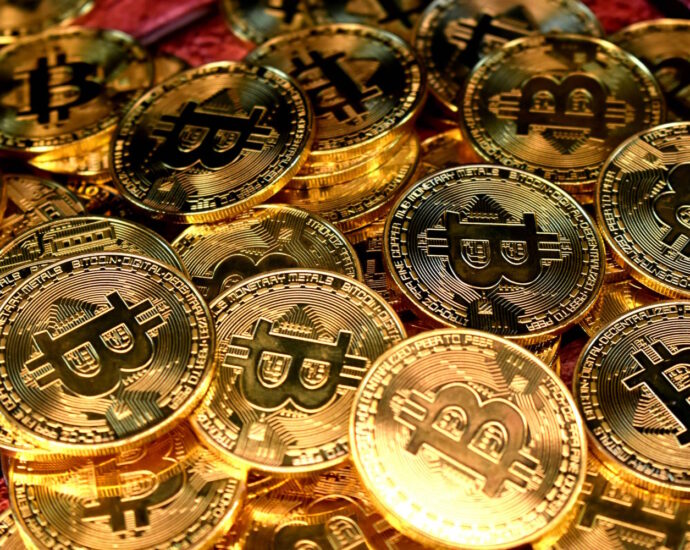 Image of gold coins that look like a Bitcoin might look